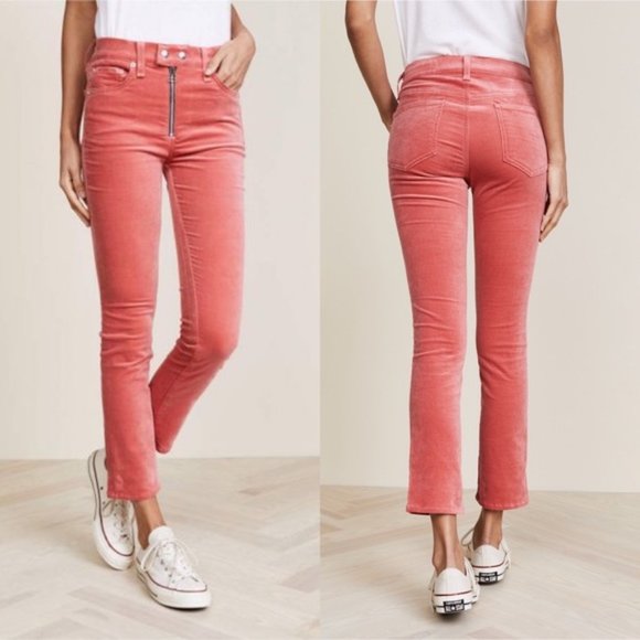 Rag & Bone Dojo High Waist ROSE -Washed Red- Velvet Crops 27 - Picture 1 of 8